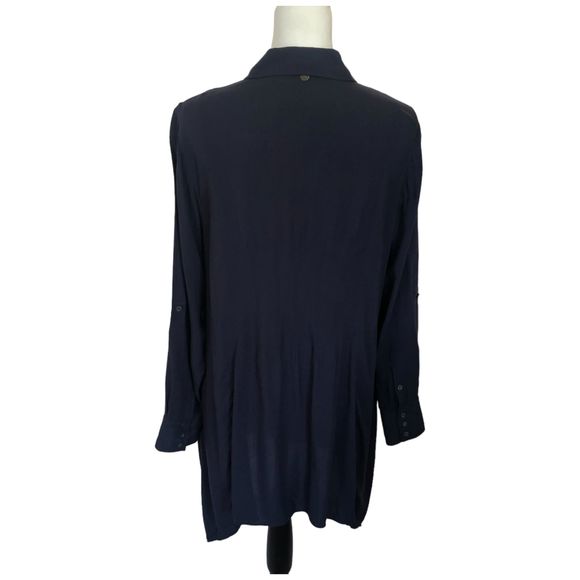 Soft Surroundings Long Line Button Down Assymetrical Flowy Tunic Shirt Dress M - Picture 14 of 16